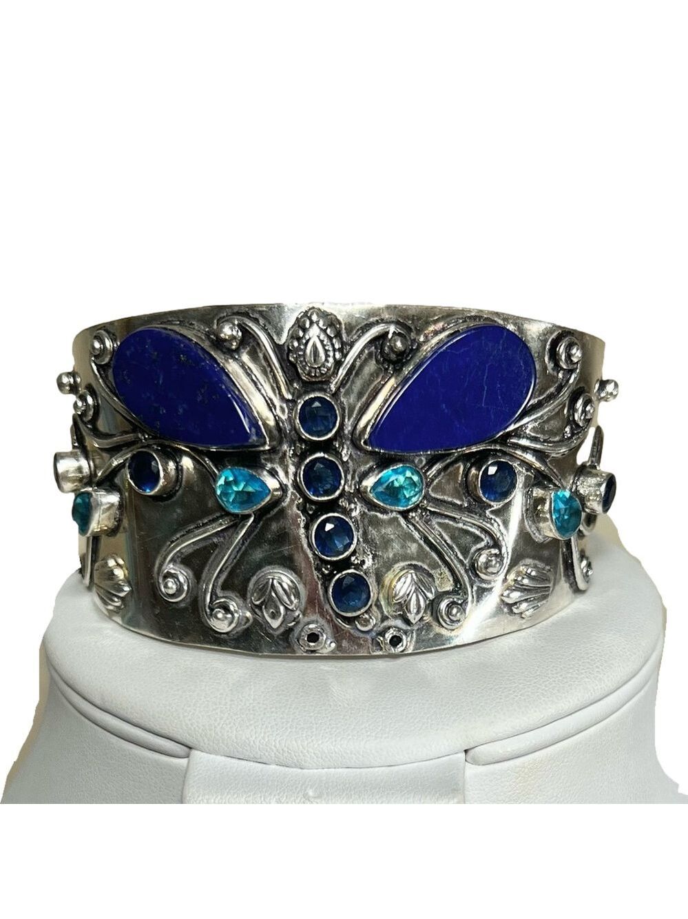 Vintage Style 925 Lapis Gemstone Bangle Bracelet